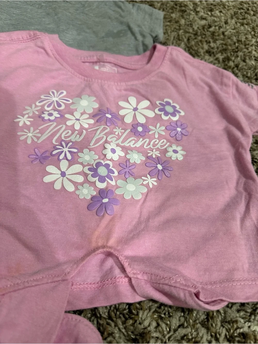 New Balance Pink, Purple, White & Gray Girls' Floral Short Sleeve Sets